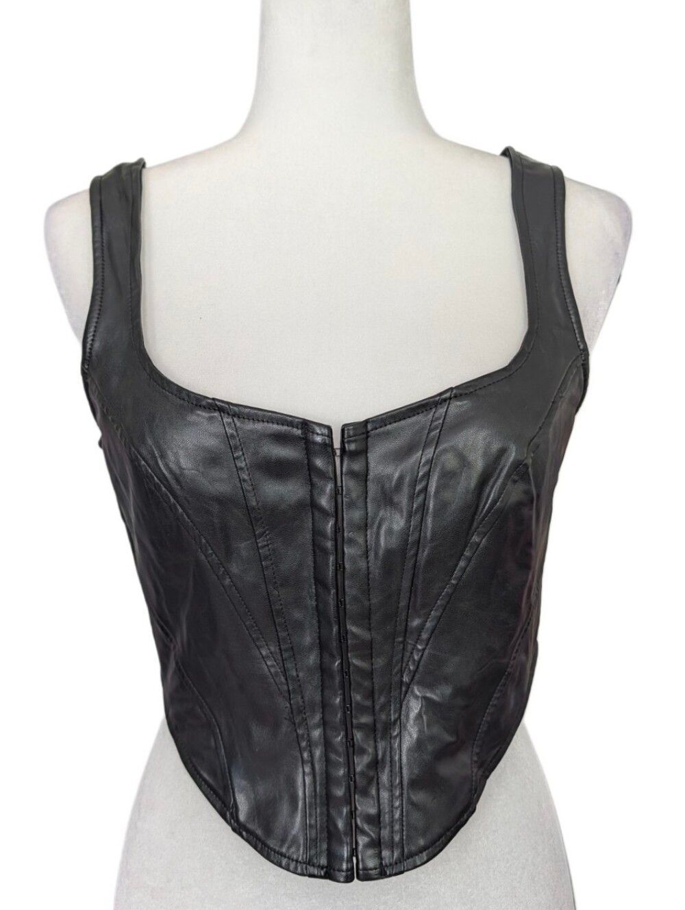 Windsor Womens Black The Hook Up Faux Leather Corset Top Size Medium